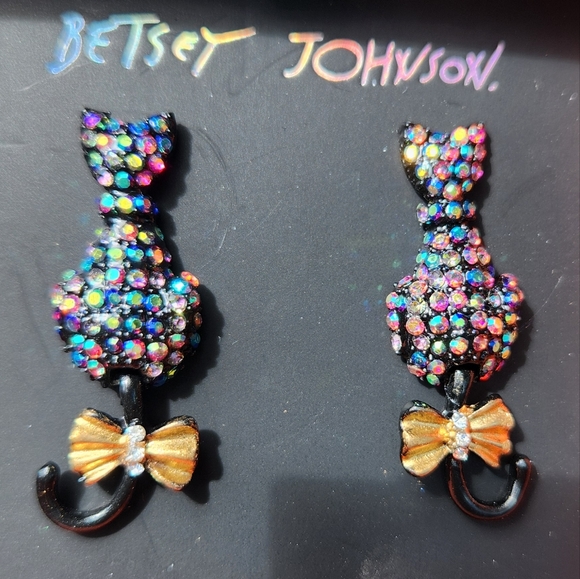 Betsey Johnson Pave Black Cat Earrings - Boo To You - Picture 8 of 16